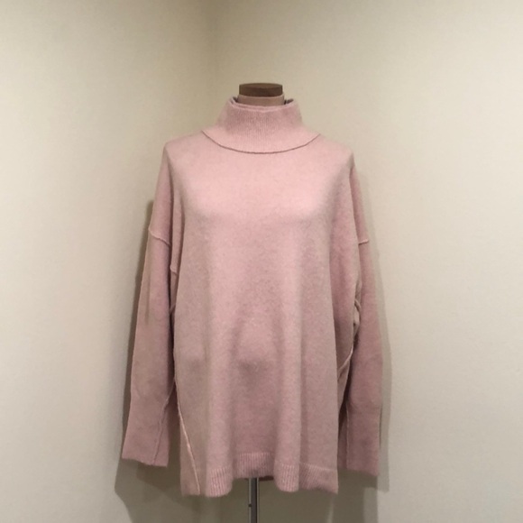 Free People Afterglow Sweater Size Large Blush Pink Mock Neck Pullover - Picture 2 of 11